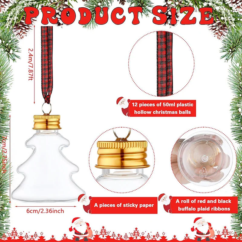 Wholesale 50ml Christmas Tree Decor plastic Beverage Bottle Ornaments Festive Decorations with Aluminum lid