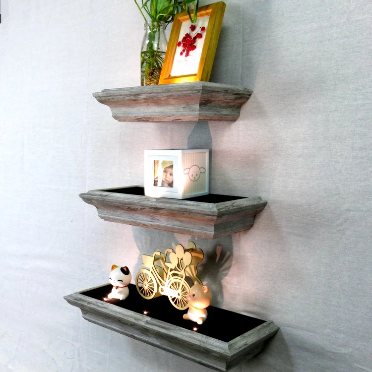 
 Picture Ledge Wooden Floating Wall Shelves Pecan Solid Wood Floating Shelves for Home, Living Room  