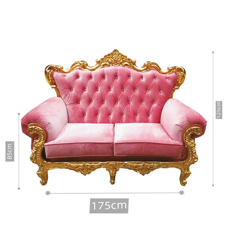 
Wholesale Luxury Style Baroque High Back Wedding Gold Pink Loveseat King Throne Chair 