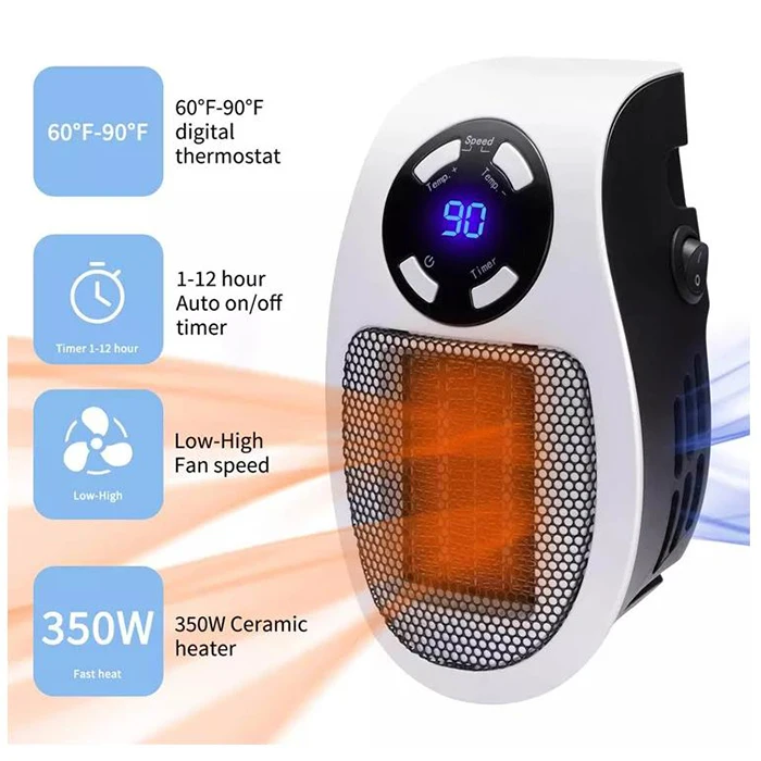 Portable Mini PTC Heaters 500W Ceramic Electric Fan Bathroom Bedroom Heater Fan for Home Office