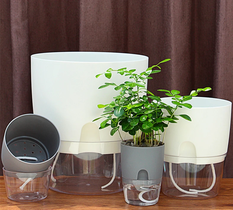 Wholesale Cheap Automatic Creative Plastic Pots Round Shape Small Lazy Self Watering Flower Pot