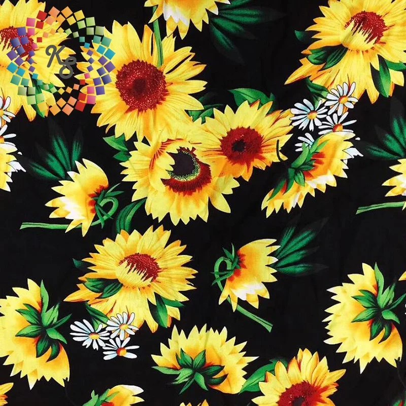 Вискозная ткань с принтом подсолнухов в сельском стиле