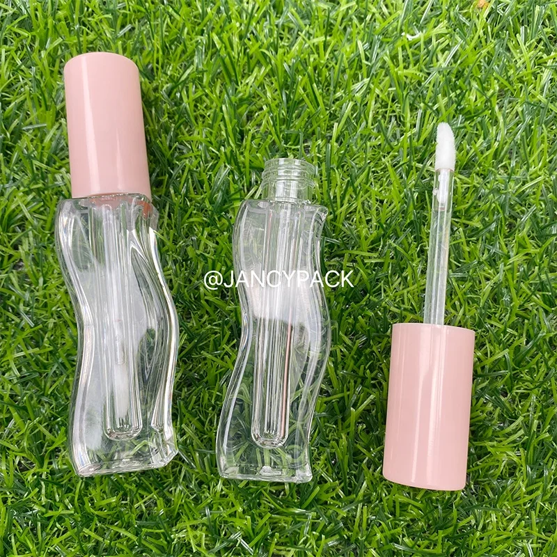 Square curved Wave Shape 2.5ML pink Lip Gloss tubes Wholesale Custom Logo Unique Lip Glaze Tube lip oil bottle