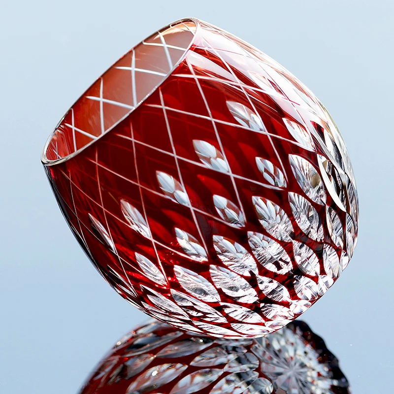 Japanese EDO Kiriko Hand Cut Crystal Glass Cup 250ml Egg Shape Glass Tumbler Rock Style Whiskey Cup