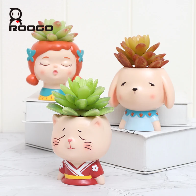 Roogo cute doll head shaped PVC planter flower pots