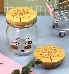 High quality custom logo 67mm diameter natural bamboo mason jar lid with silicone sealing ring