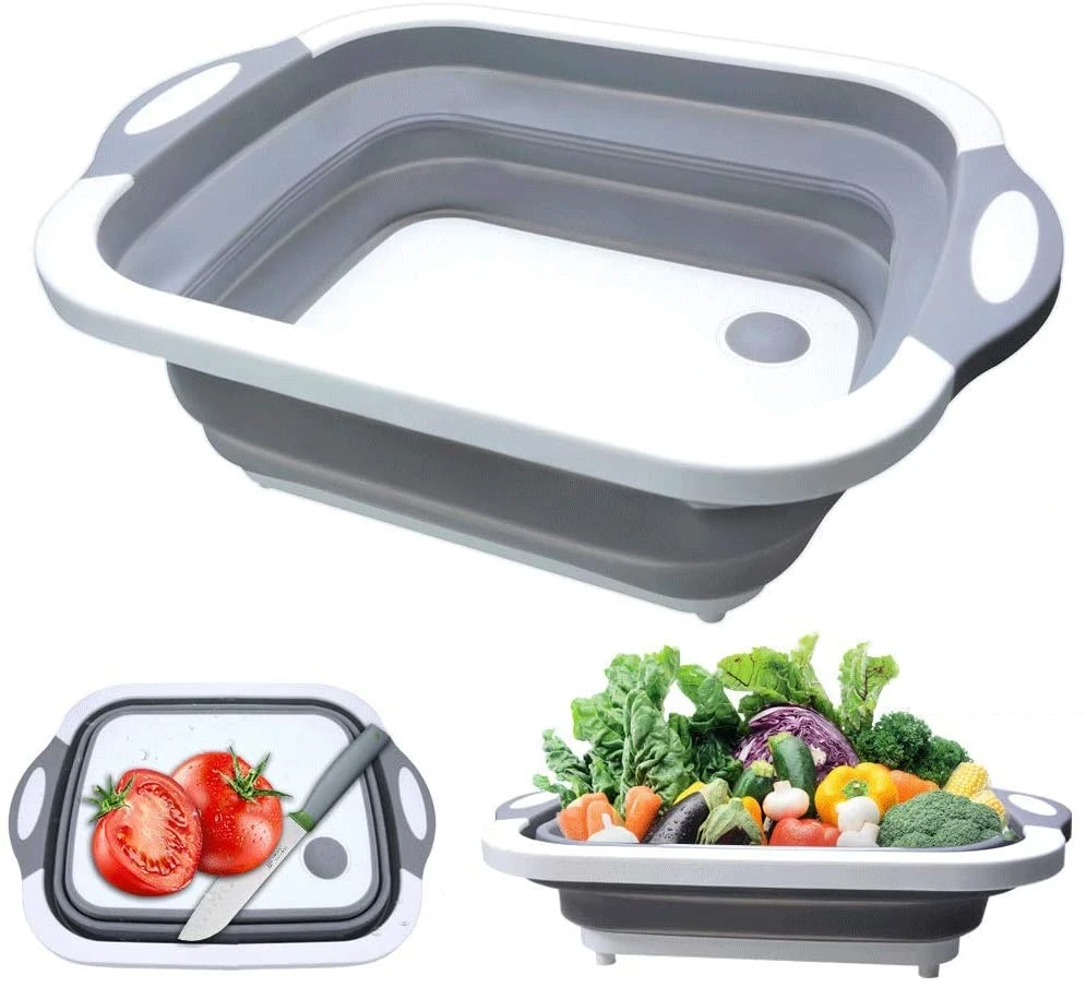 Multifunction Collapsible Cutting Board Dish Tub 3 in 1 Folding Sink Drain Basket Travel Outdoor Camp Portable Basins