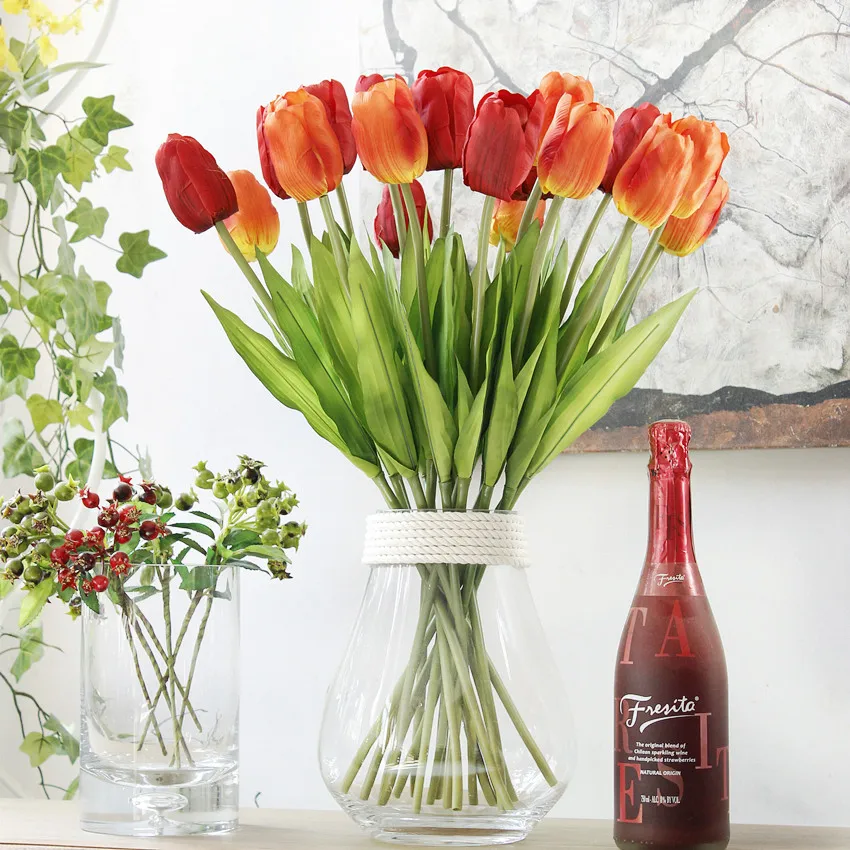 Vv180 New Factory Sales Single Tulips Artificial Silk Flowers Tulip Flower For Living Room Coffee Table Display Wedding