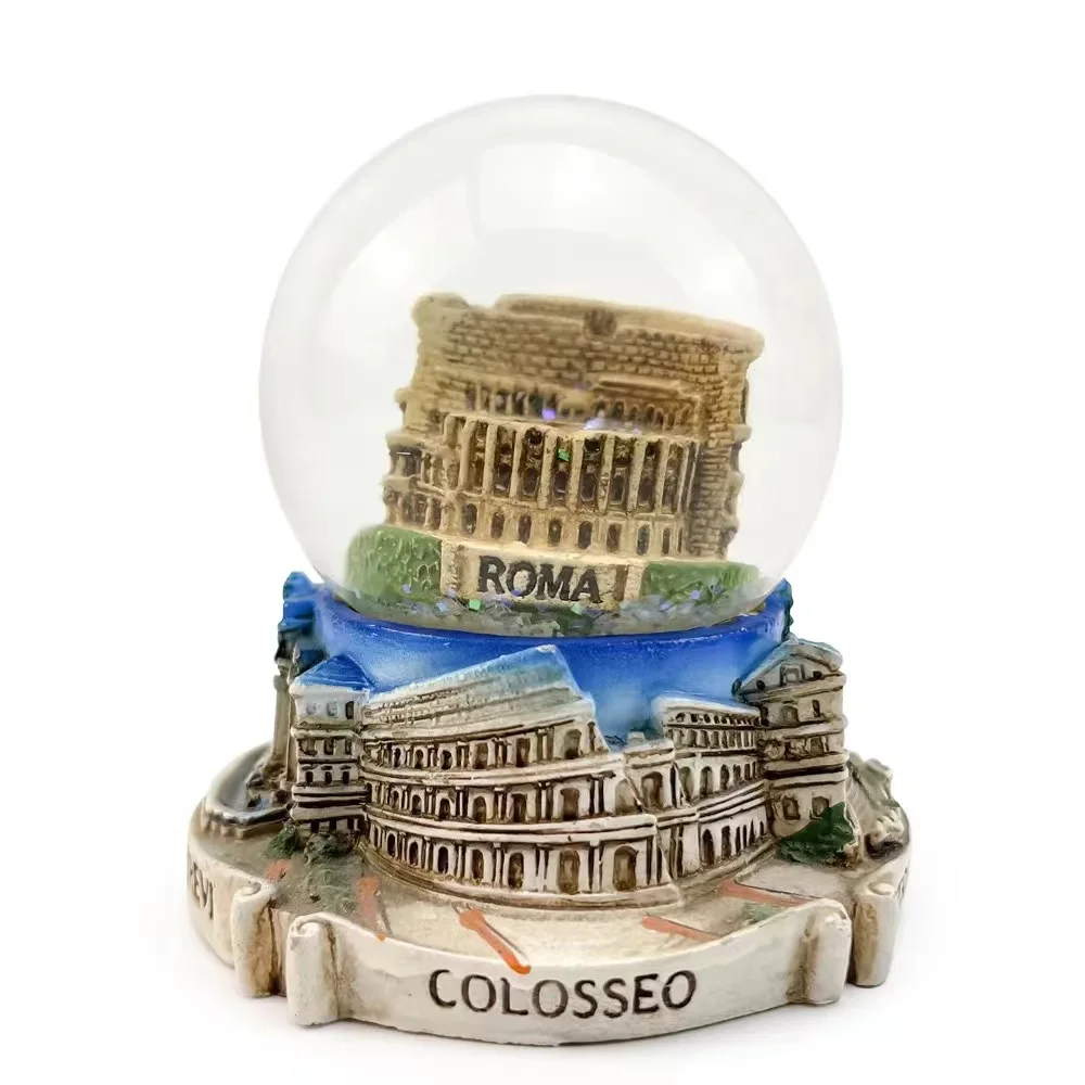 Hot sales Custom European Snowflake Ball Italian Ancient Roman Arena Tourist Souvenir Snow Globe Gifts Resin Glass Snowball