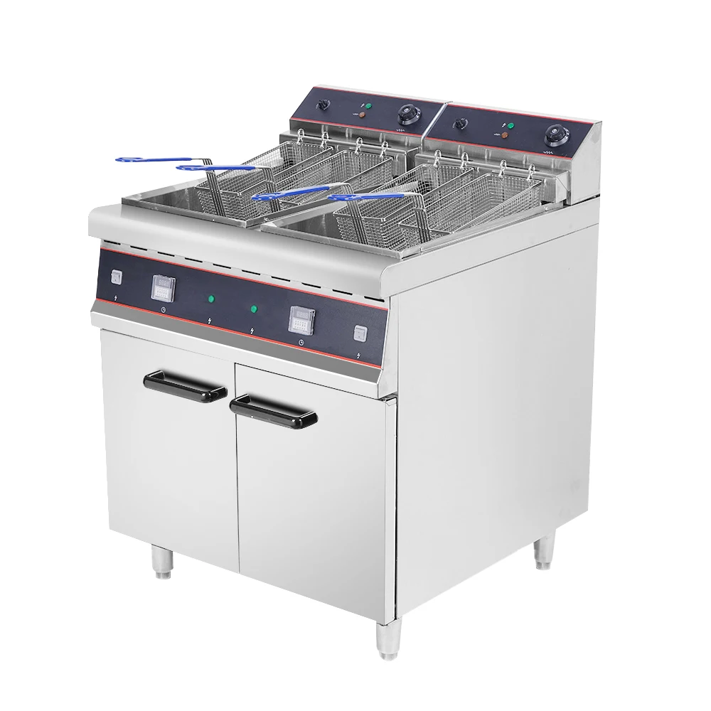 Commercial chips potato kfc chicken restaurant 2 tank 4 basket standing electric deep fryer