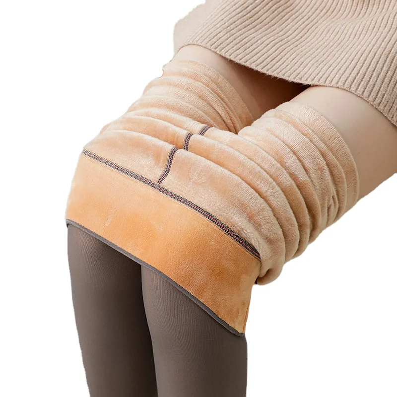 Women Warm Fleece Fake Translucent Lined Winter Leggings Pantis terciopelados meia calca translucida medias gruesas invierno