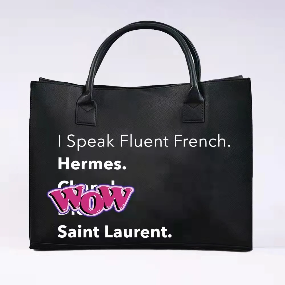 Wholesale Custom Vegan Leather I Speak Fluent French Tote Bag Handbag for Women Purses