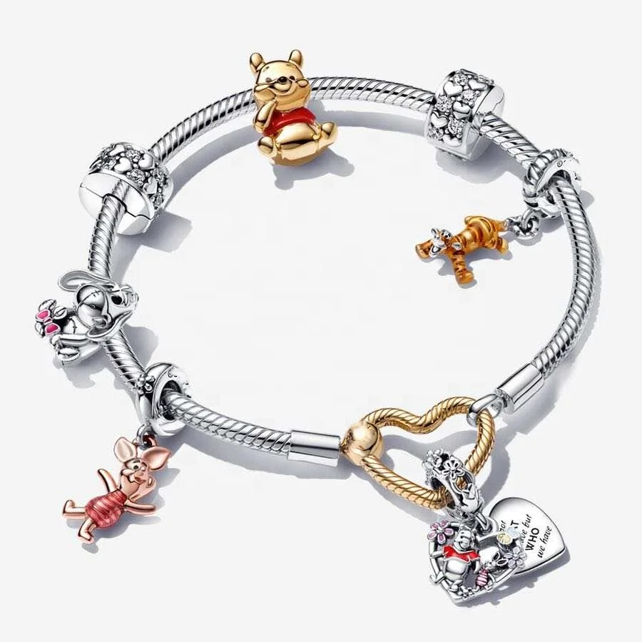 New 925 Sterling Silver  Pooh Bear Charm For Pandoraer Bracelet Tigger  Piglet Dangle Charm For Women Jewelry Making