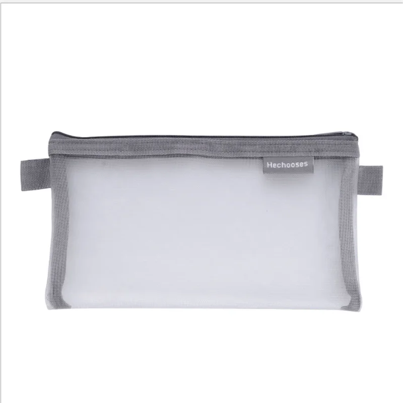 Low moq stocking Cheap clear transparent mesh Pen Holder custpm logo promotional pencil case for Students/School