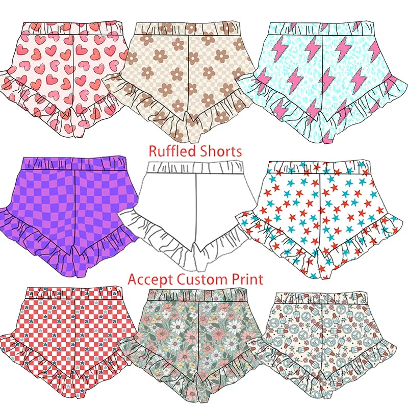 2024 Summer Ruffle Shorts for Girl Milk Silk Soft Fabric Casual Comfortable Shorts New Arrival Custom Print Ruffle Shorts