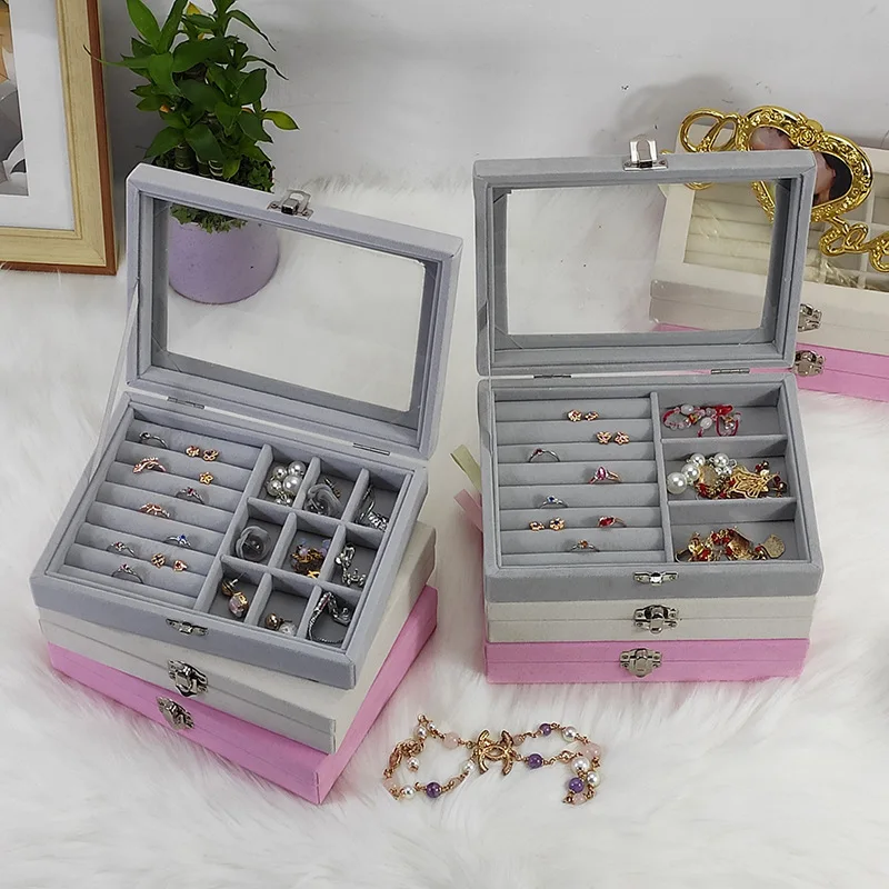 Fashion Velvet Jewelry Ring Jewelry Display Organizer Box Tray Holder Earring Jewelry Storage Case Showcase