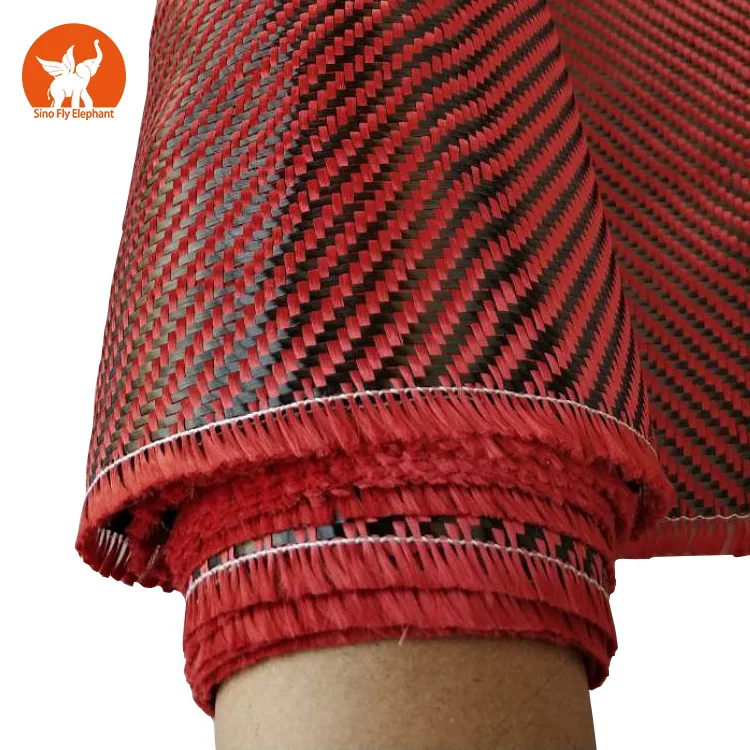 carbon fiber red aramid vinyl hybrid woven sheet cloth fabric