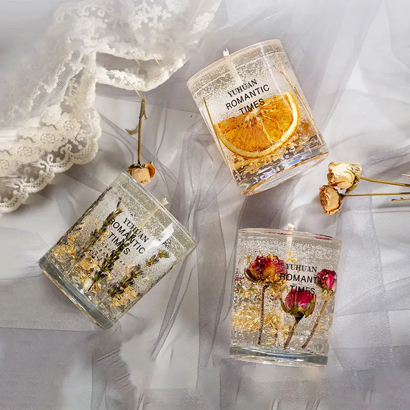 Hot Sale Christmas Gift Real Flower Jelly Wax Essential Oil Scented Candles Smokeless Fragrance Soothing Fragrance Gel Candle