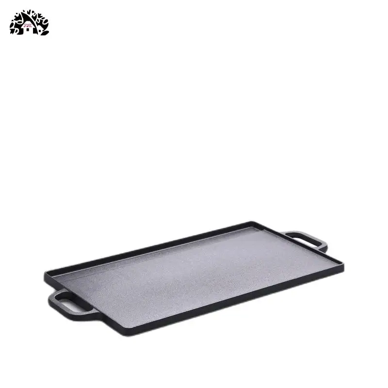 Pre Seasoned Reversible Kitchenware Grill Plate Black Cast Iron Griddle Pan Rectangle BBQ Grill Plate Steak Meat Double Side