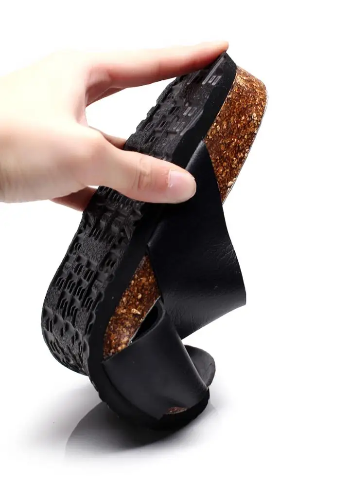 
Fashion PU Leather Slippers Men Beach Flip Flops Breathable Summer Shoes Causal Cork Sandals Male Slippers 