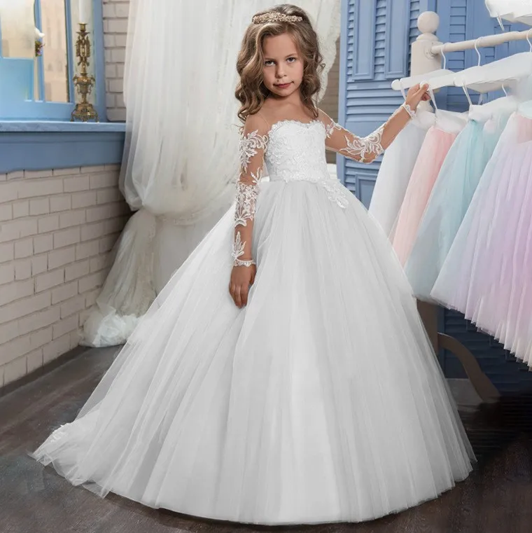 Fashion  Appliques kids wedding Flower Girls Party Evening Dresses