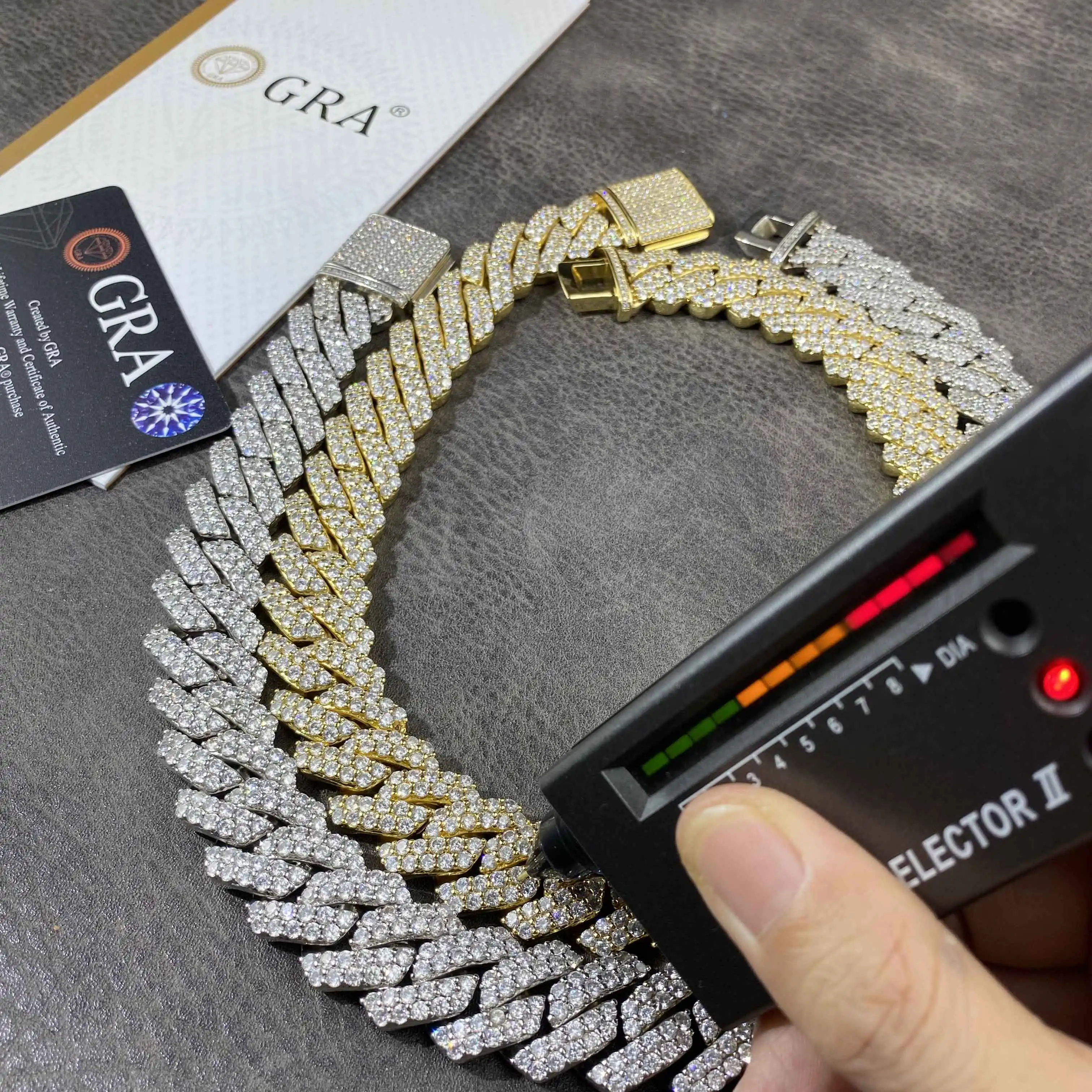 Wholesale 19mm 2rows VVS Moissanite S925 Sterling Silver Prong Cuban Link Chain Necklace For Men