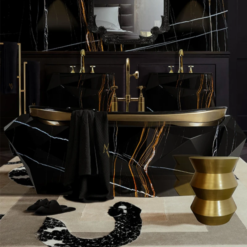 High end luxury metal bathtub Fiberglass 304 stainless steel Irregular Shape Bathtub With Faucet Villa Bathroom Furniture