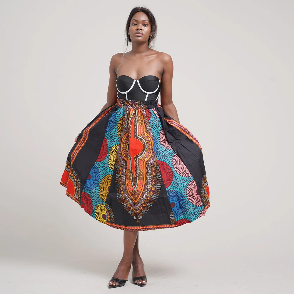 Women Knee-length Skirt African Fashion Printed Cotton Factory Wholesale Design Daily Clothing