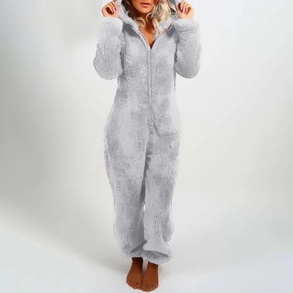 2022 Plus Size Winter Hooded Cute Sleepwear One Piece Plush Warm Velour Pajamas Fuzzy Pjs Velvet Jumpsuit Lounge Wear For Women