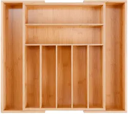 Hot sell  Bamboo Cutlery Tray  Utensil Silverware Flatware Drawer Organizer Dividers with 6 Compartment for Kitchen