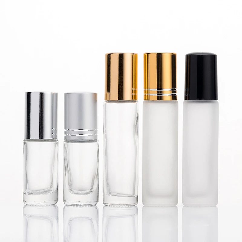 3ml 10ml clear amber black roll on glass bottle glass vial with glass / stainless steel roller cap plastic cap