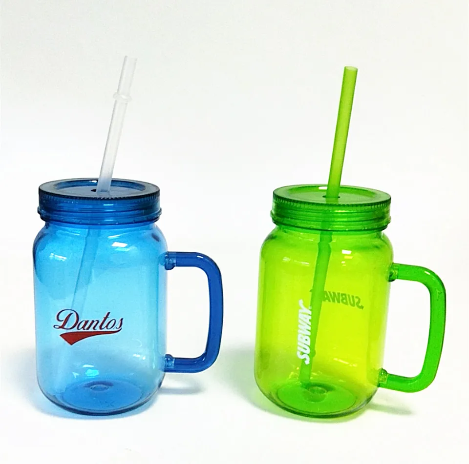 Mason Jar with handle with Straws and Metal lid. 16 Oz/400ml. Each. Old Fashion Drinking Glasses