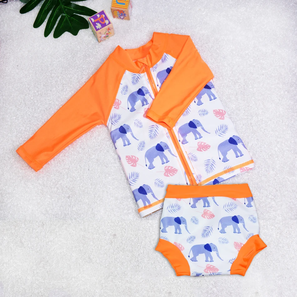Baby Swimwear Suit Long Sleeve Shirts and Pants Swim Diaper, Baby Swimdress Easy to Wear
