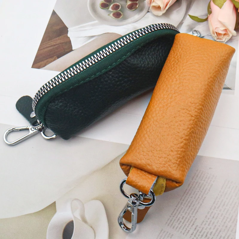 Genuine Leather Cosmetics Key Bag Zippered Money Pouch Bank Bag Custom Keychain Mini Coin Purse Wallet