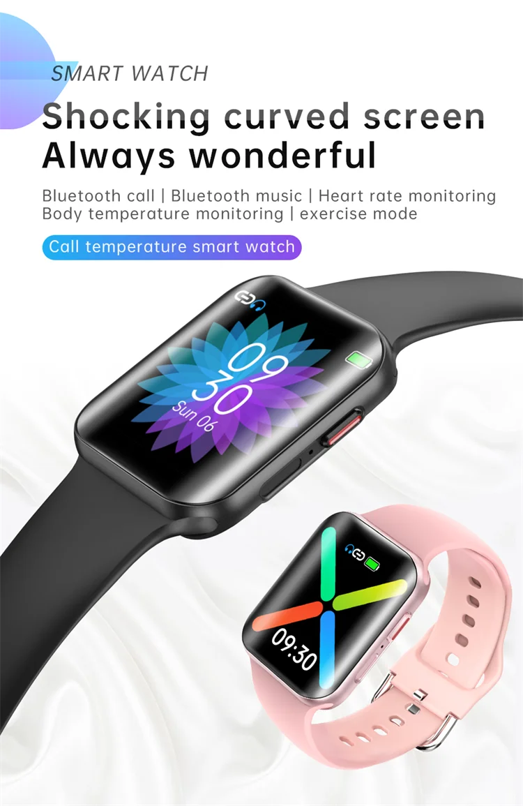 New products smartwatch T68 Pro phone call music heart rate full Curved screen true body temperature waterproof Smart Watch T68
