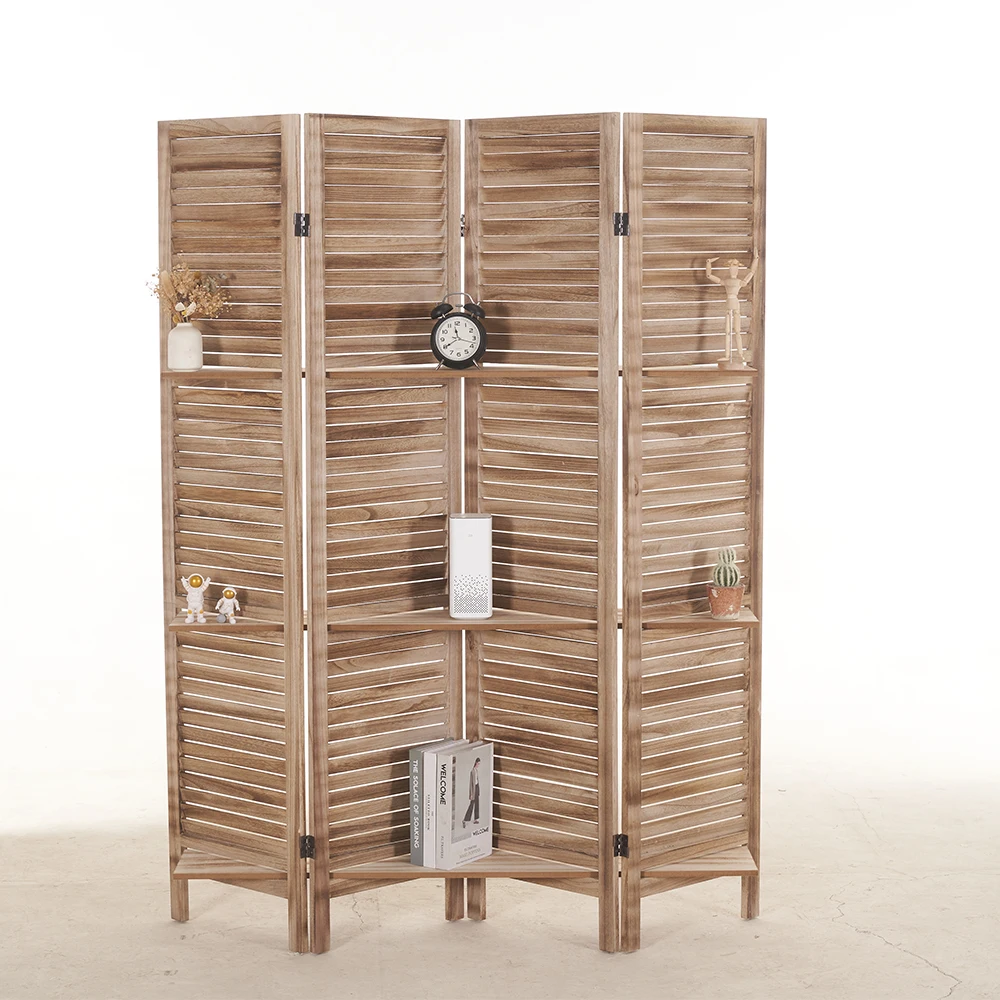 Indoor Decoration 4 Panel Wood Free Standing Folding Room Divider