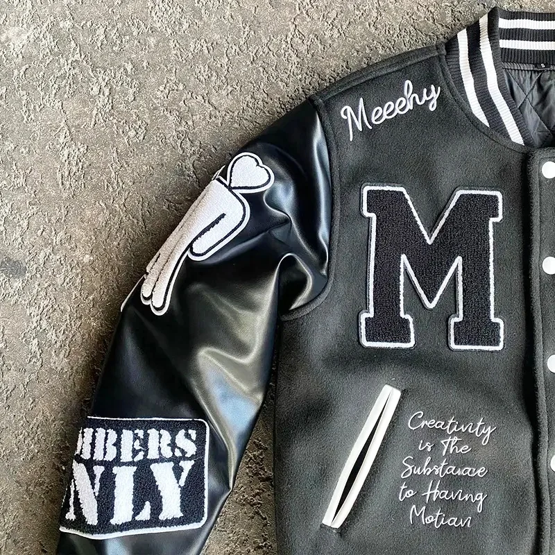 Wholesale Custom Embroidered Chenille Patch Vintage High Quality Pu Leather Sleeves Baseball Varsity Jacket