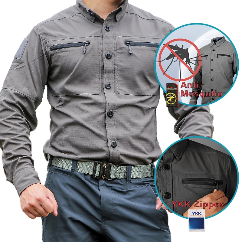 Emersongear Spring Outdoor Men Long Sleeve Combat Shirt Anti-Mosquito Work Cargo Shirts Shooting Tactical Shirt With YKK Zipper