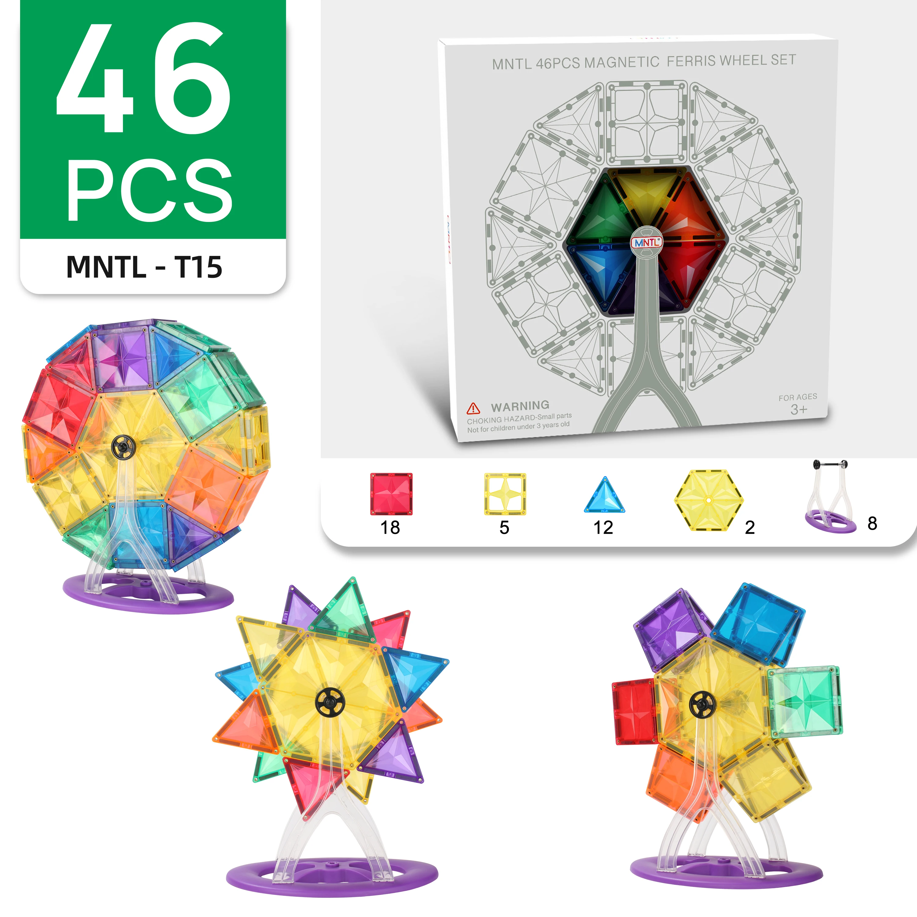 MNTL Ferries Wheel Magnetic Tile Set Juguetes Educativos Kids Montessori Toys Educational Magnetic Block Toys For Kids Learning