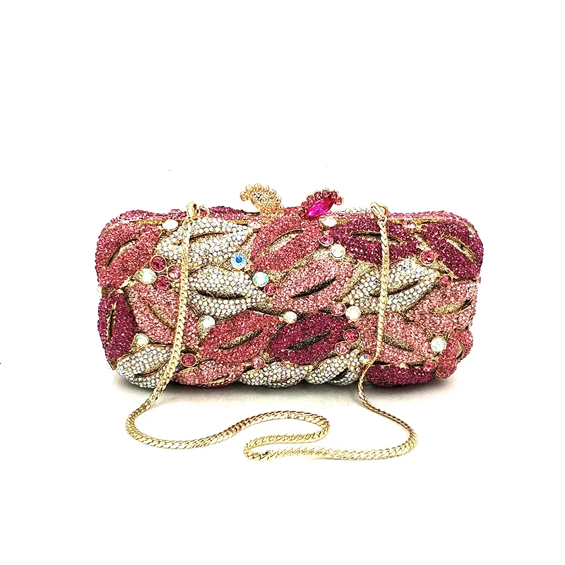 
Drop shipping wholesale bridal wedding ladies party clutch purse hollow out good quality boutique hot lip crystal clutches 