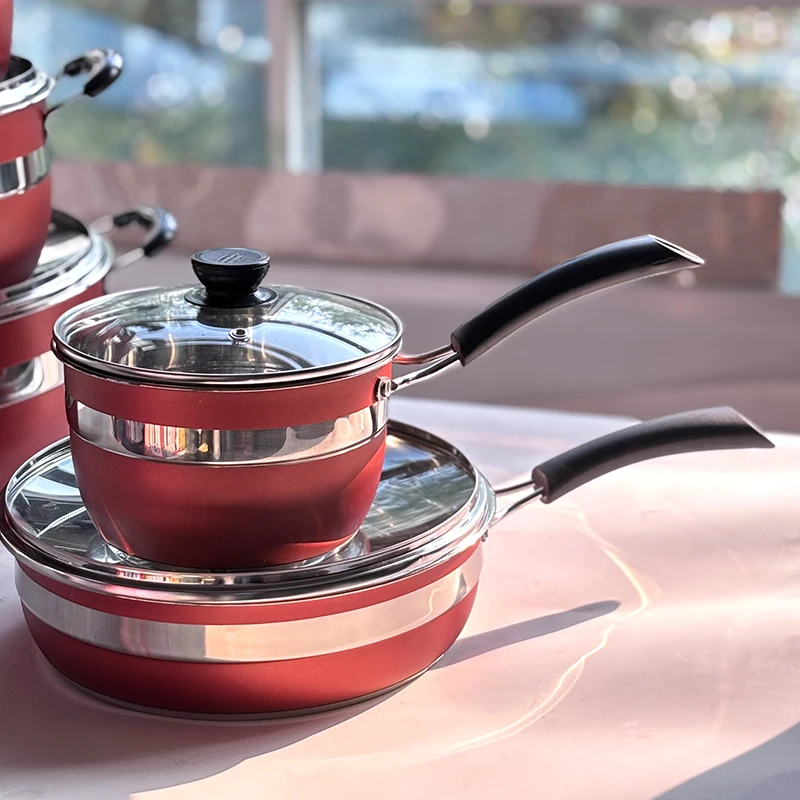 12pcs stainless steel pots cooking ware set kitchen nonstick frying pan juego de ollas red casseroles