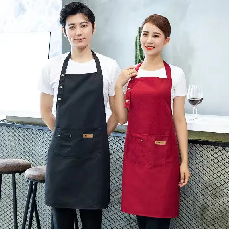 Custom Hang Neck Apron Kitchen Apron Waterproof Oilproof Unisex Pocket Coffee Shop Fashion Cook Barber Apron for Men