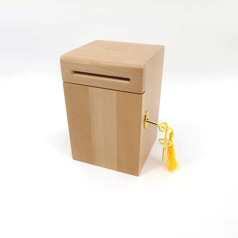 Бамбуковая деревянная копилка с замком коробка для хранения ювелирных изделий дома