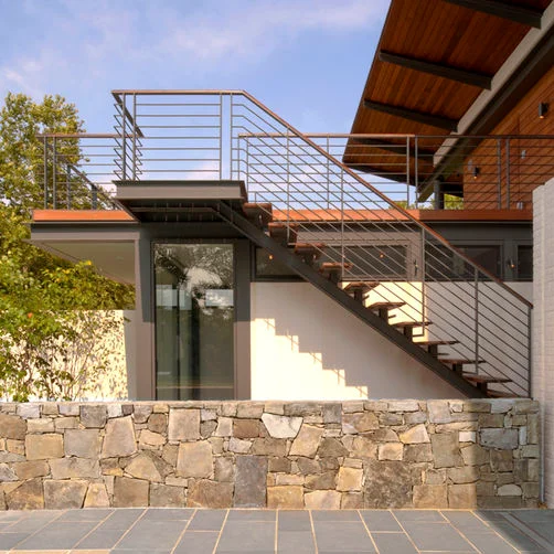 Outdoor metal fire escape staircase exterior prefab mild steel stair granite step exterior stairs