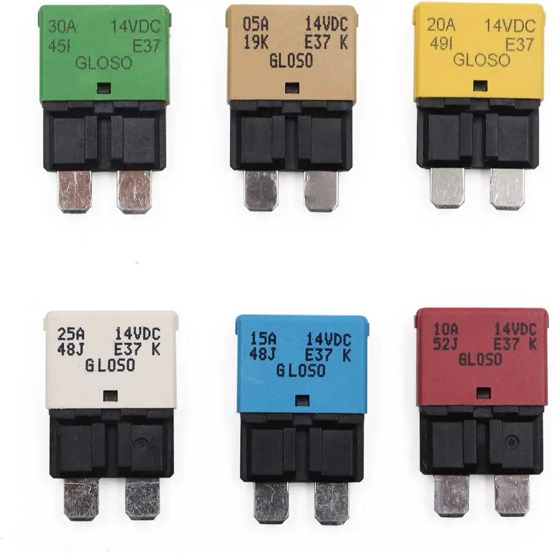 Automatic Fuses Circuit Breaker Low Profile ATC Fuse Breakers E37 5A 10A 15A 20A 25A 30A for 12V 24V DC Car Boat RV Solar