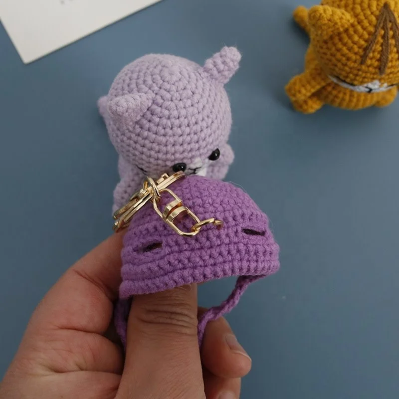 Cartoon Cat Dog Handmade Woven Knitting Yarn Keychain Wool Thread Hook Weaving Crochet Doll Decoration Creative Gifts