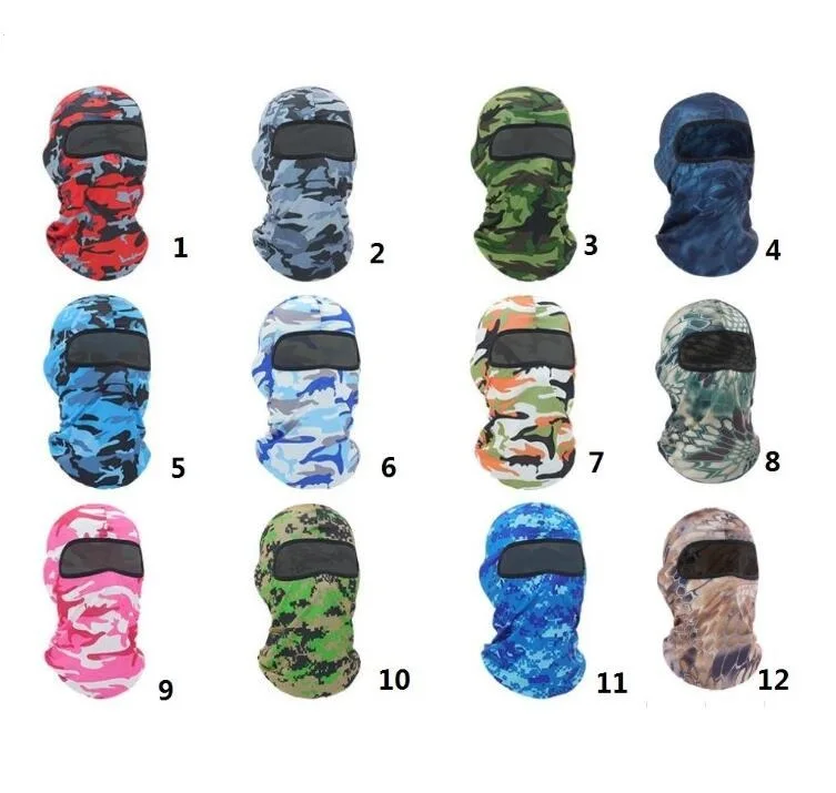 Wholesale custom outdoor summer motorbike cycling windproof balaclava bandana ice silk camo print full face mask facemask hats