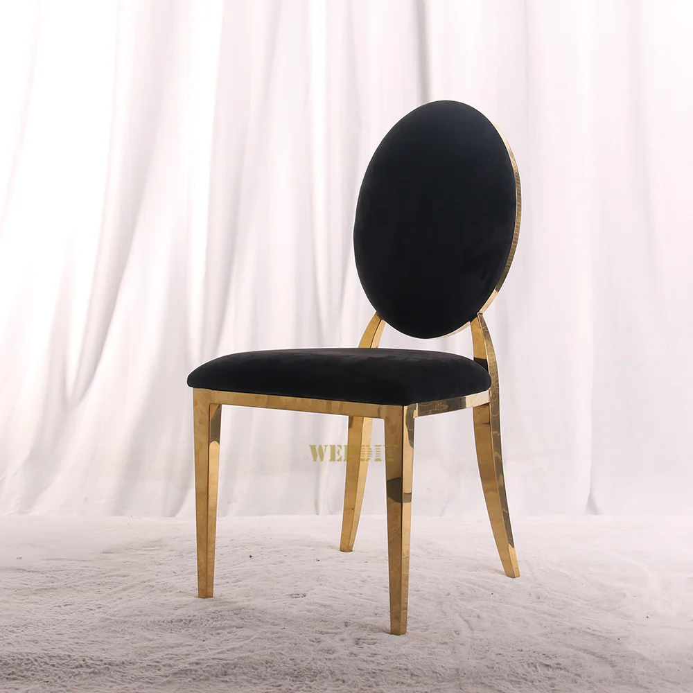 Wholesale Classic Round Back Banquet Chair Gold Black Stainless Steel Dining Wedding Chairs