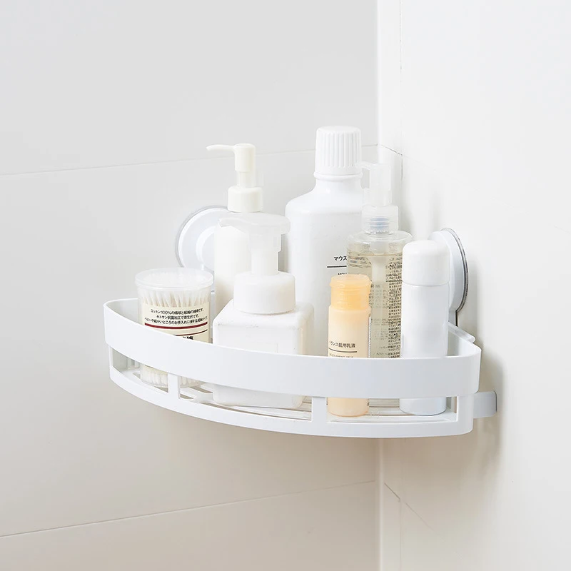 2022 New Design Punch-free Mounted Shower Plastic Storage Rack Wall Bathroom Organizer Corner Shelf with suction cup