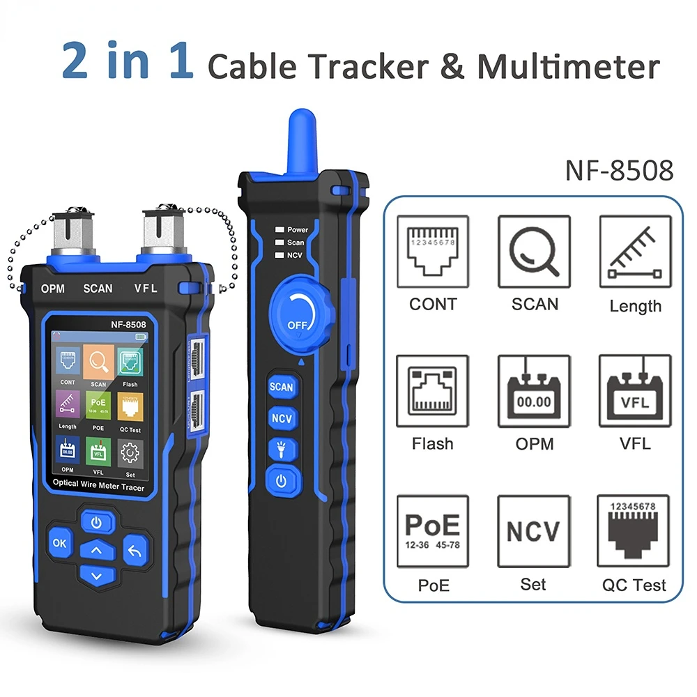 NF-8508 сетевой Кабельный тестер LAN оптический измеритель мощности с ЖК-дисплеем длины Wiremap кабельного